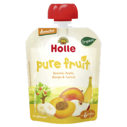 PURÉ DE FRUTA BANANA MAÇÃ MANGA ALPERCE 6M BIO 90g HOLLE