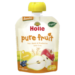 PURÉ DE FRUTA PERÊ MAÇÃ MIRTILO AVEIA 6M BIO 90g HOLLE