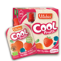 PURÉ MAÇÃ MORANGO MIRTILO BIO 90G COOL FRUITS