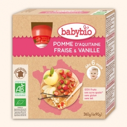 SOBREMESA FRUTA MAÇÃ MORANGO BAUNILHA BIO 90G BABYBIO