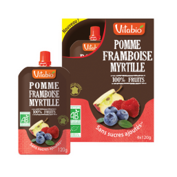 PURÉ MAÇÃ FRAMBOESA MIRTILO BIO 120G VITABIO
